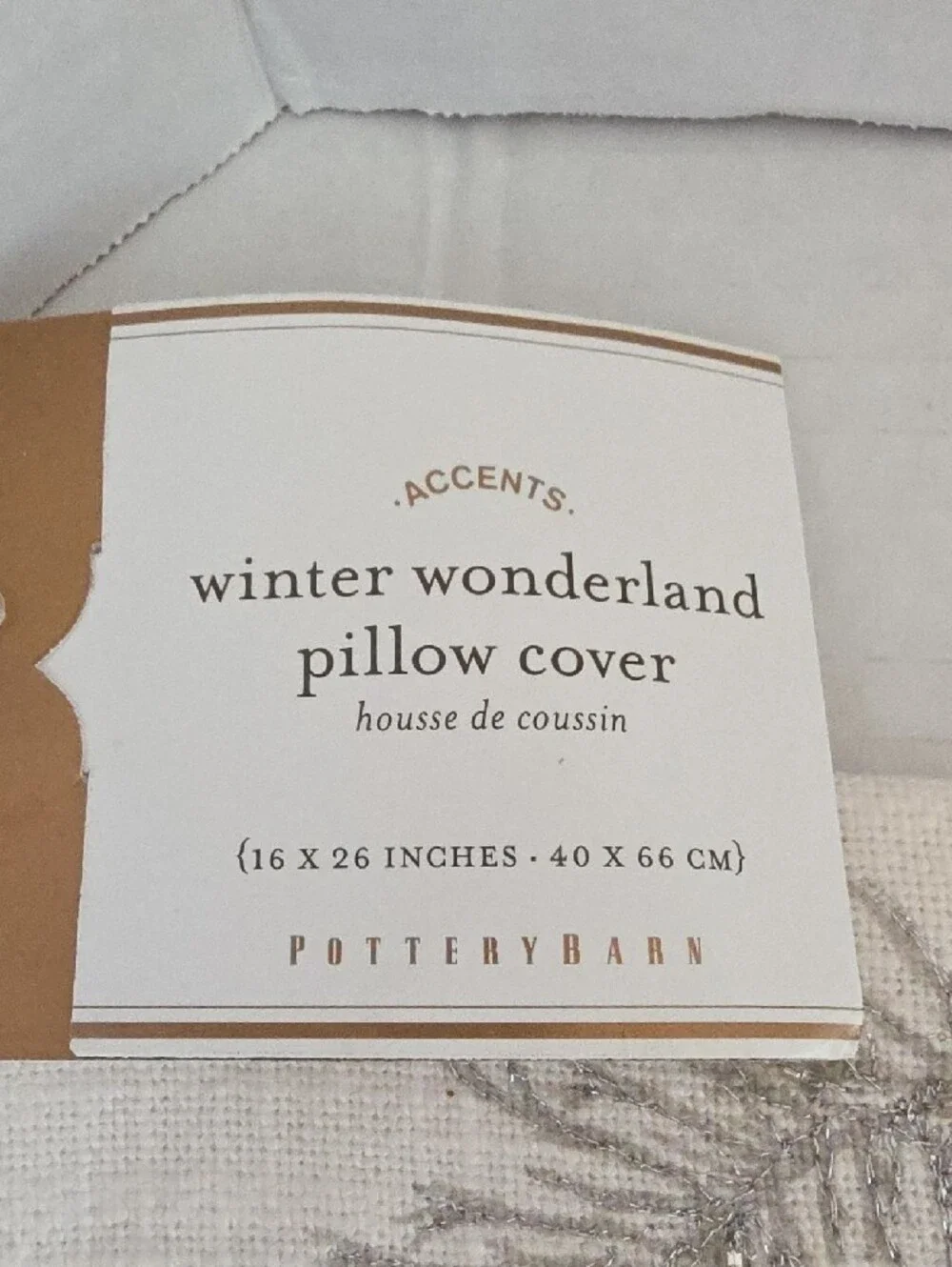 Pottery Barn NWT White Sliver Gray 'Winter Wonderland' Holiday Pillow Cover